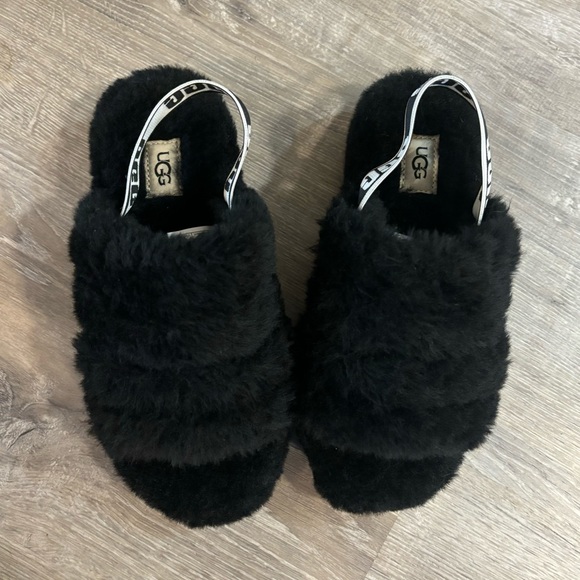 New without tags Ugg black fluff yeah shearling sling back slipper - Picture 10 of 13